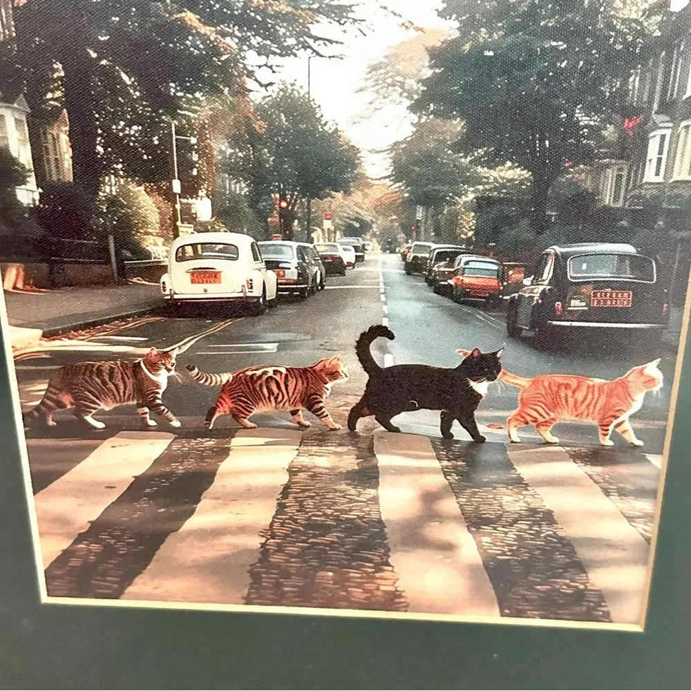 Abbey Road Cats The Beatles Album Parody Canvas Art Print Framed & Matted 1970’s